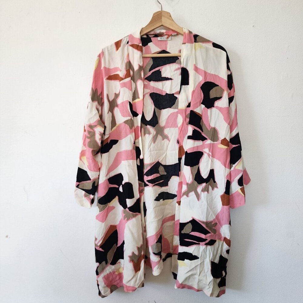 Masai Copenhagen Flowy Cardigan Medium Pink White Black Floral Viscose Pockets